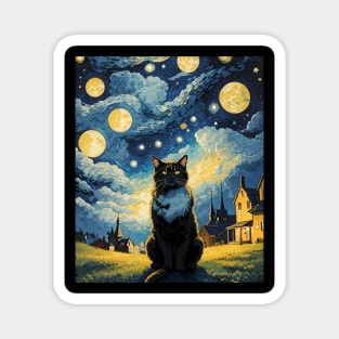 Starry Night Cat, Van Gogh Cat, Cat Lover, Cat Mom, Cat Dad Magnet