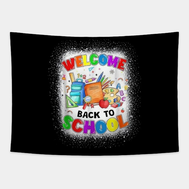 Welcome Back To School Cute Teacher Students First Day Tapestry by cogemma.art