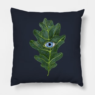 Oak Leaf with an Eye Watercolor Painting Pillow