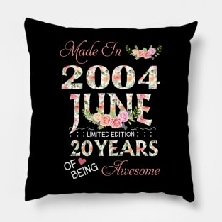 N462004 Flower June 2004 20 Years Of Being Awesome 20th Birthday for Women and Men Pillow