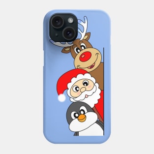 Christmas friends: a penguin, santa and Rudolph Phone Case