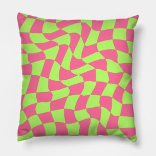 Pink and Green Wavy Checkered Pattern Pillow