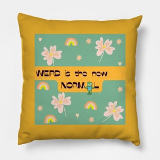 Weird retro vintage design with rainbow & flowers Pillow