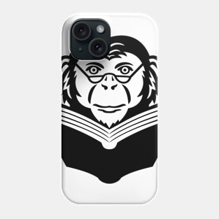 Chimpanzee Chimp Monkey Primate or Ape Wearing Glasses Reading Book Mascot Black and White Phone Case