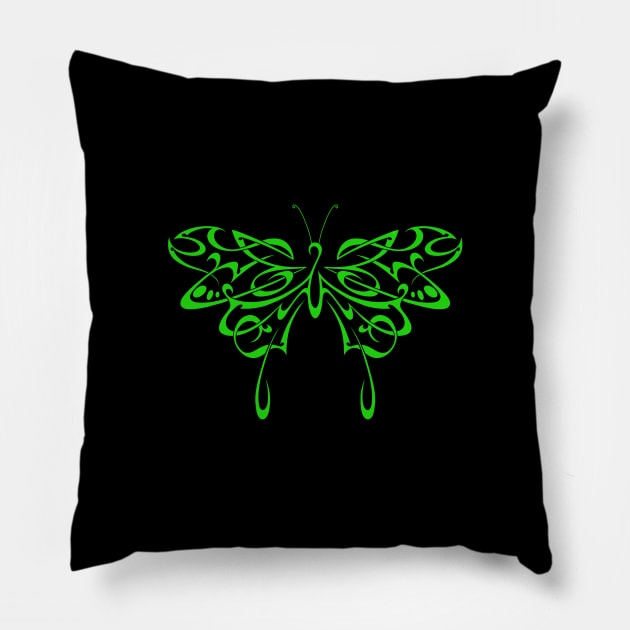 Tribal butterfly (green) Pillow by Sinister Motives Designs