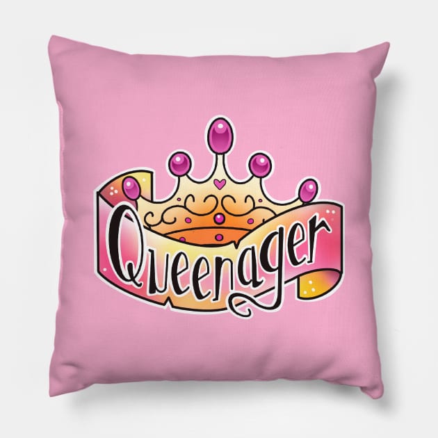 queenager tattoo banner and tiara Pillow by weilertsen