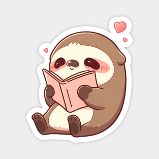 Adorable Kawaii Sloth Reading a Book Magnet