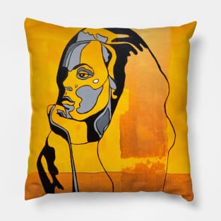 Outlines woman yellow 1 Pillow