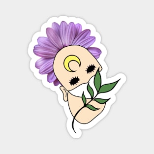 Purple Daisy with a Surreal Creepy Human Face Magnet