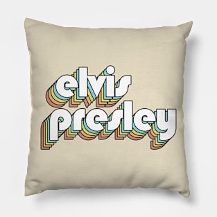 Elvis Presley - Retro Rainbow Typography Faded Style Pillow