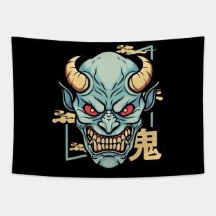 japanease demon oni design ( blue) Tapestry