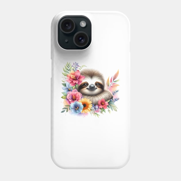 A sloth decorated with beautiful colorful flowers. Phone Case by CreativeSparkzz