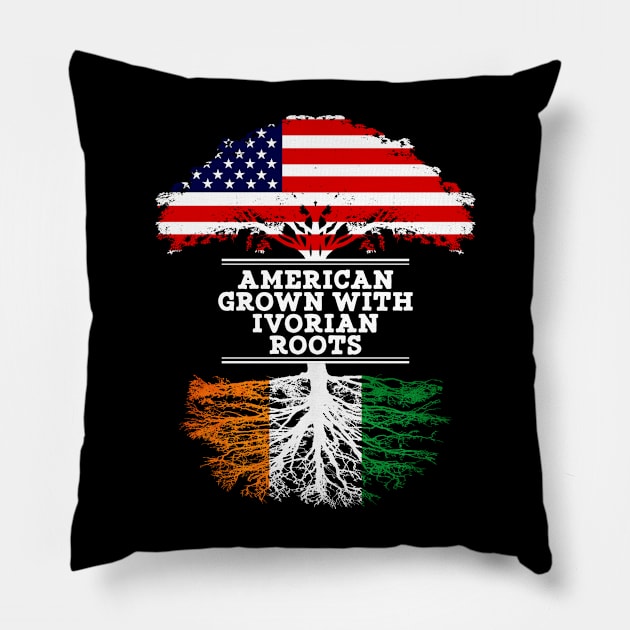 American Grown With Ivorian Roots - Gift for Ivorian From Ivory Coast Pillow by Country Flags