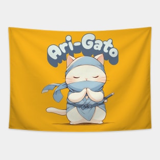 Ari-Gato kawaii white ninja thank you cat Tapestry