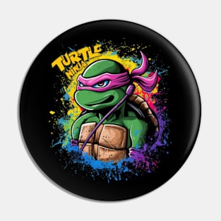 A striking and vibrant illustration of a ninja turtle, wearing a pair of sleek headphones_1 Pin