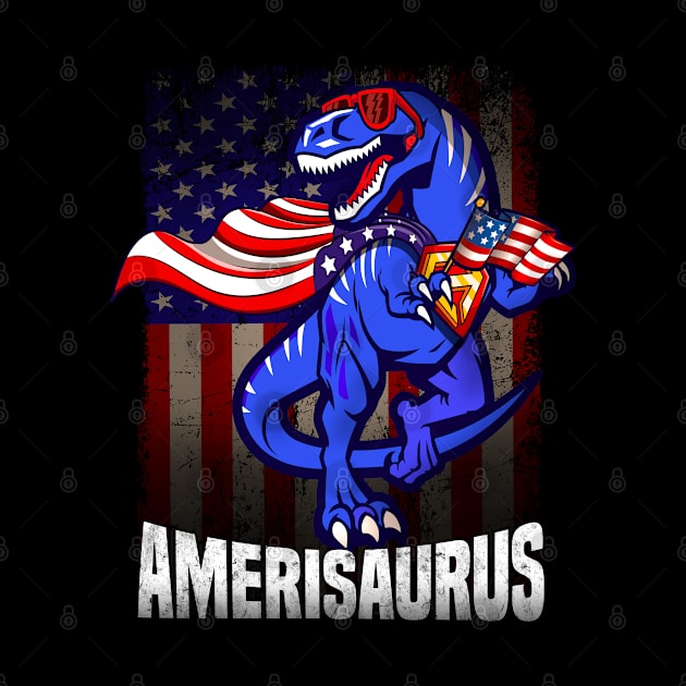 Amerisaurus Dinosaur 4th of July Kids Boys Men T Rex by Rebrand