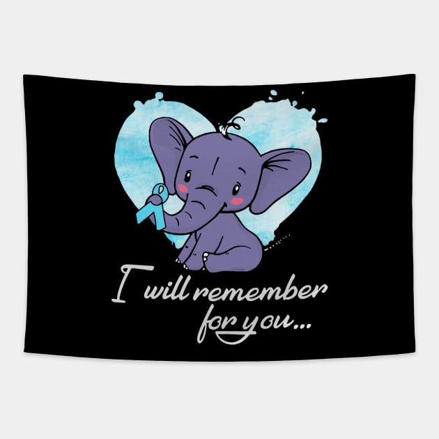 I Will Remember For You Elephant Trisomy 18 Awareness Light Blue Ribbon Warrior Tapestry by celsaclaudio506