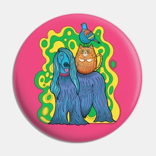 Psychedelic Dog Cat and Bird Pin