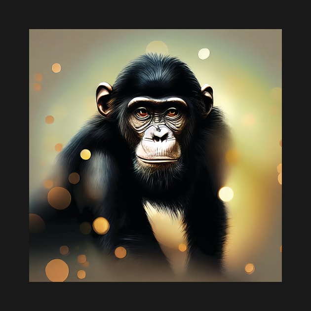 Chimpanzee in a golden, glowing light by Geminiartstudio