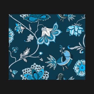 Exotic chintz with bird - blue/navy T-Shirt