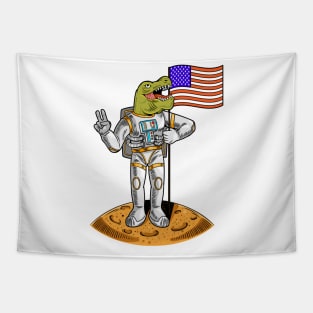 Astronaut T Rex Holding USA Flag Tapestry