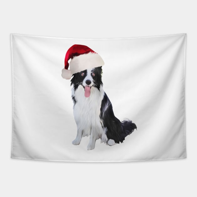 Funny Border Collie Wearing Santa Hat Tapestry by NikkiBear67