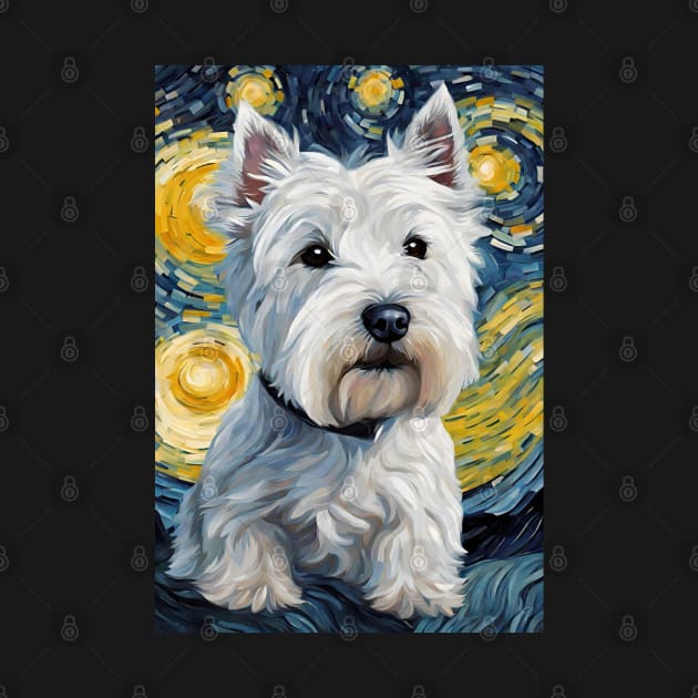 Cute West Highland White Terrier Dog Breed Painting in a Van Gogh Starry Night Art Style by Art-Jiyuu