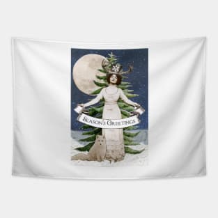 Forest Fir and Arctic Fox Seasons Greetings Tapestry