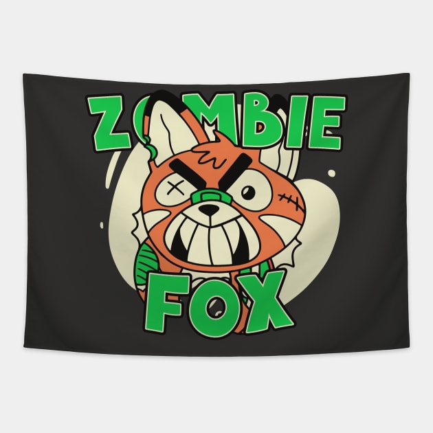 Cute Zombie Fox // Funny Halloween Zombie Animals Tapestry by SLAG_Creative
