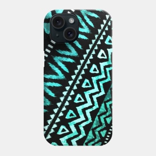 1980s boho chic tropical tribal pattern textile turquoise teal aztec Phone Case