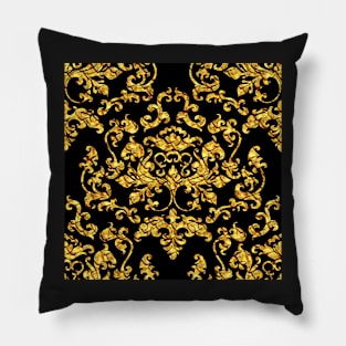 Damask Variations: Gold Dragon on Black Pillow