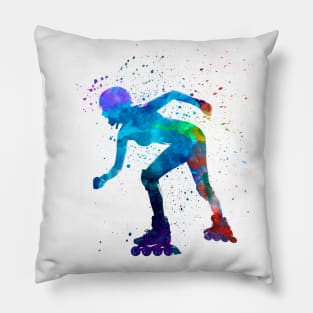 Woman in roller skates in watercolor Pillow