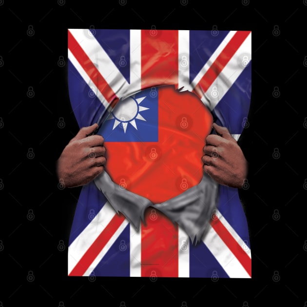 Taiwan Flag Great Britain Flag Ripped - Gift for Taiwanese From Taiwan by Country Flags