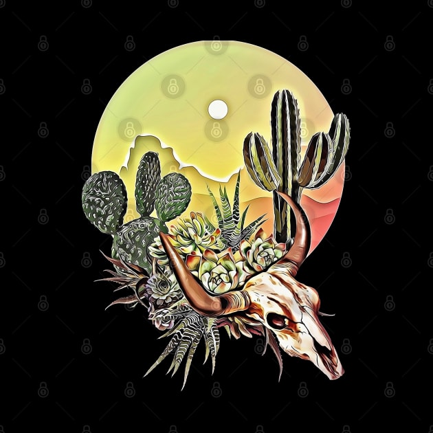 Desert cactus, cow Skull and succulents plant, rural,cowboy,wild,rustic,desert by Collagedream