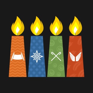 Four Advent candles lit in anticipation of the birth of Jesus Christ T-Shirt