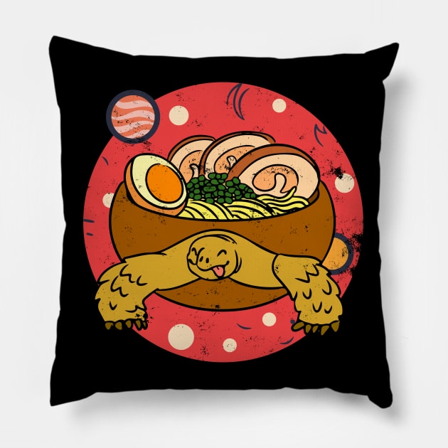 Kawaii Tortoise Ramen Noodles Space Otaku Turtle Ramen Bowl Pillow by alcoshirts