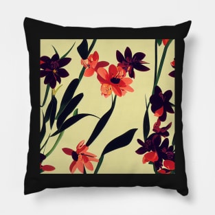 Beautiful Stylized Red Flowers on beige background, for all those who love nature #186 Pillow