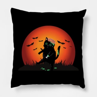 Cat Zombie Funny Black Cat Halloween Costume Pillow