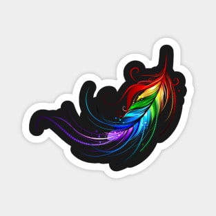 Rainbow feather on black background Magnet