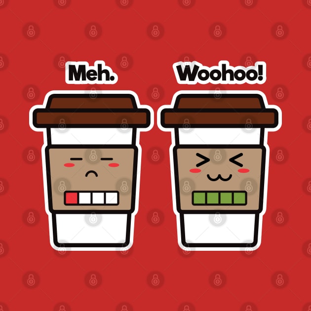 Meh. Woohoo! | Coffee Cup Friends | Charging | Low High Battery | Cute Kawaii | Dark Brown by Wintre2