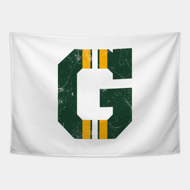 Green Bay G, vintage - white Tapestry by KFig21