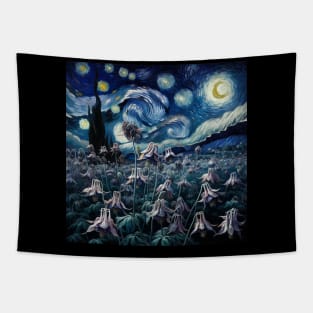 Enchanted Flower Garden Night: Columbine Starry Floral Tapestry