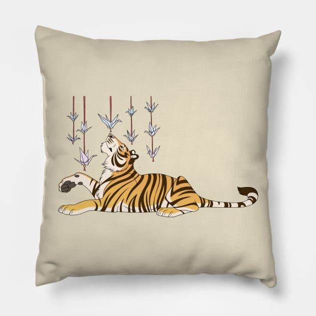 Origami Paper Crane Tiger Pillow by FlannMoriath