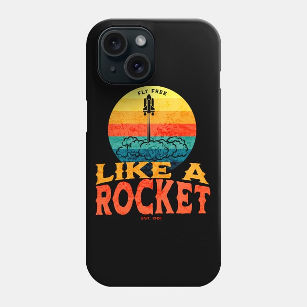 Fly Free Like A Rocket - Retro Vintage Sunset Space Shuttle Launch Phone Case by vystudio