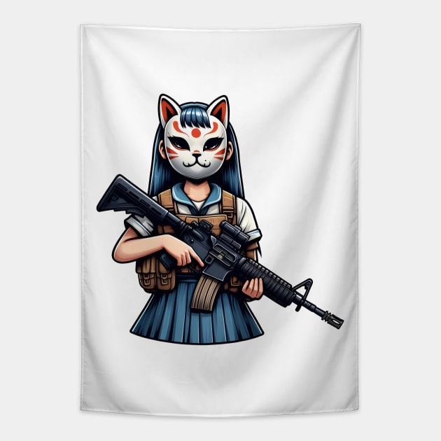 Tactical Kitsune Tapestry by Rawlifegraphic