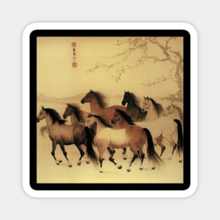 Chinese painting horses in motion Magnet