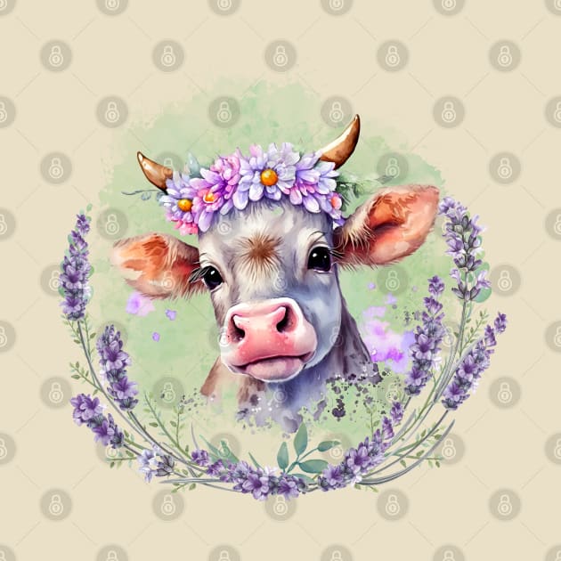 Happy Lavender Cow by LylaLace Studio