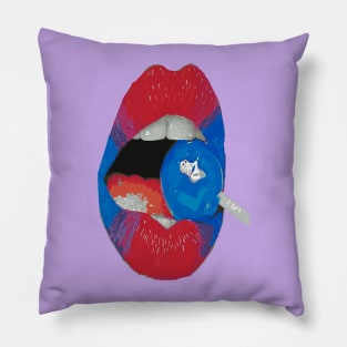 red blue lolipop lips Pillow