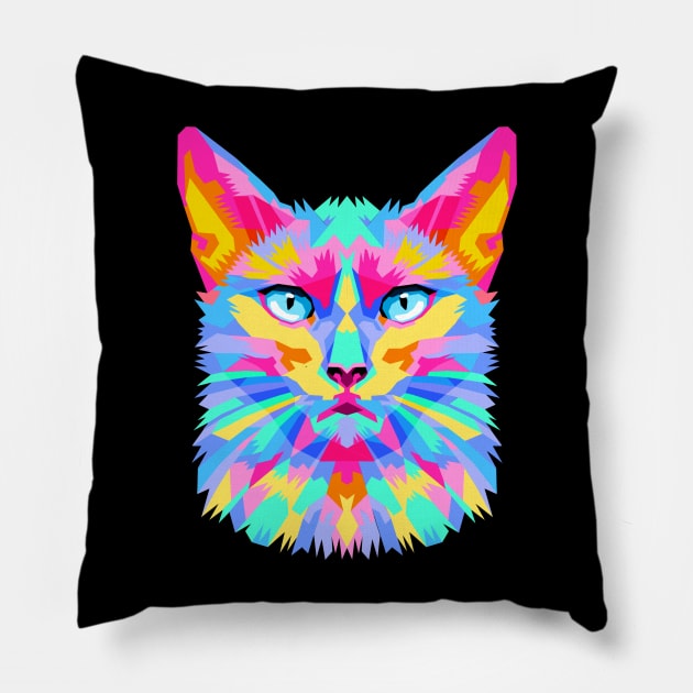 colorful cat Pillow by Heawonshop