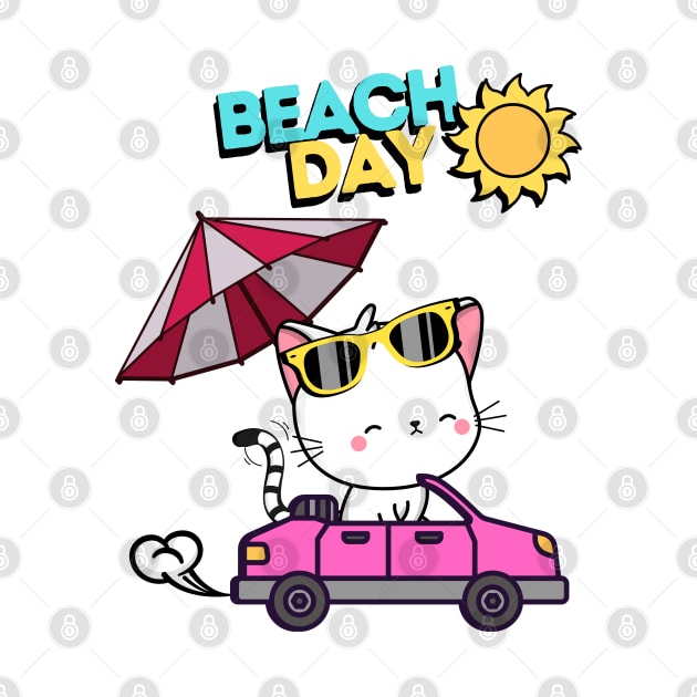 Cute White Angora Cat driving to the beach in summer by Pet Station